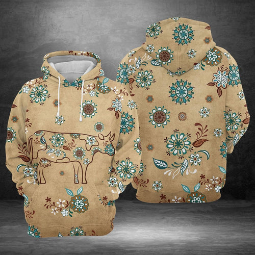 Cow Khaki Vintage Unisex 3d Hoodie