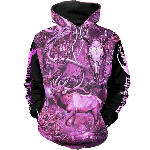 Elk Hunting Camo Magenta Purple Unisex 3d Hoodie