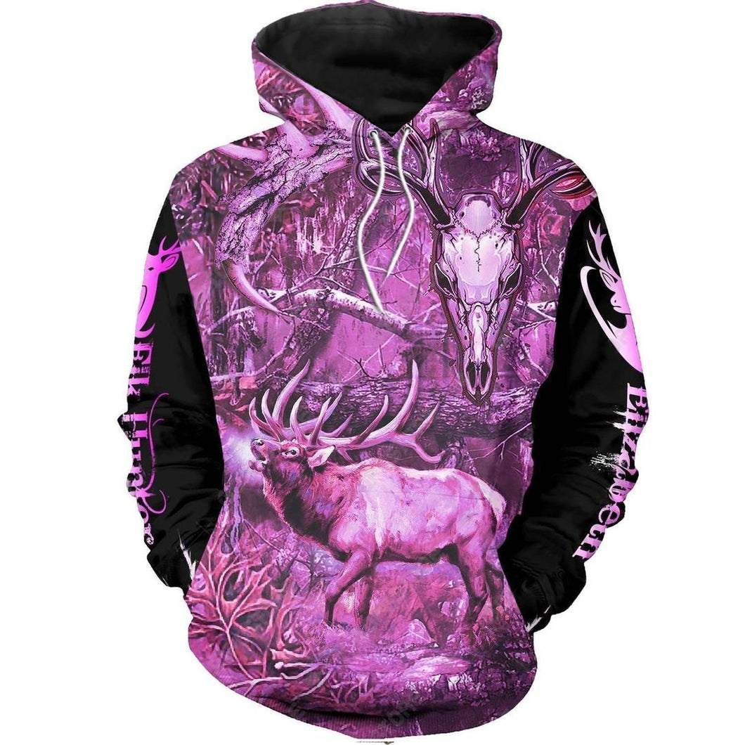 Elk Hunting Camo Magenta Purple Unisex 3d Hoodie