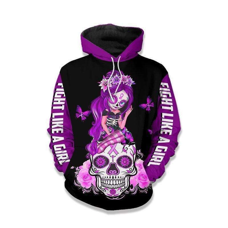 Fight Like A Girl Lupus Awareness Sugar Skull Purple Cute Unisex 3d Hoodie