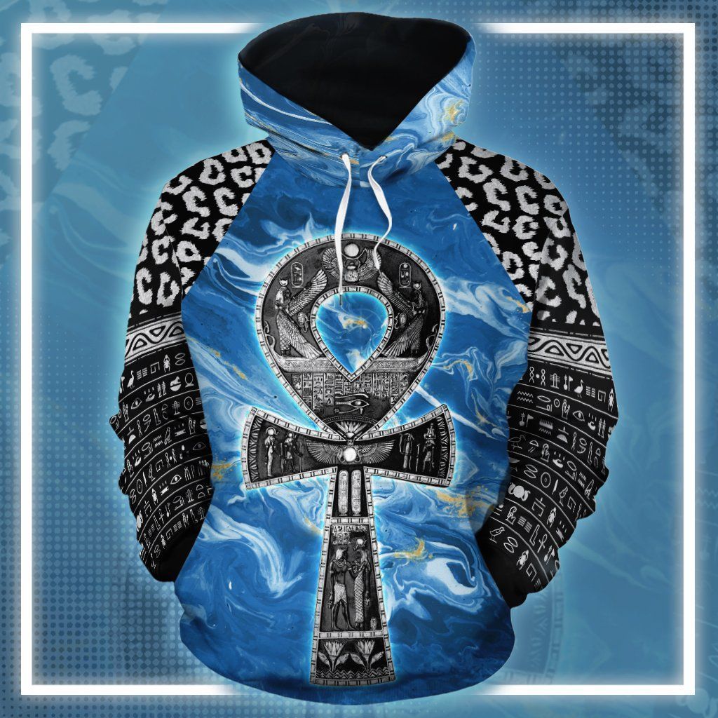 Ankh On Blue Marble Unisex 3d Hoodie