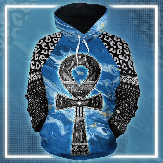 Ankh On Blue Marble Unisex 3d Hoodie