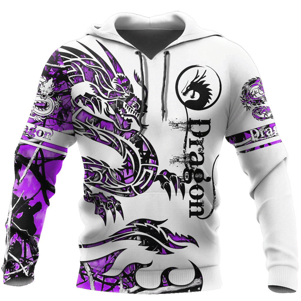 Dragon Tatoo White And Purple Cool Unisex 3d Hoodie