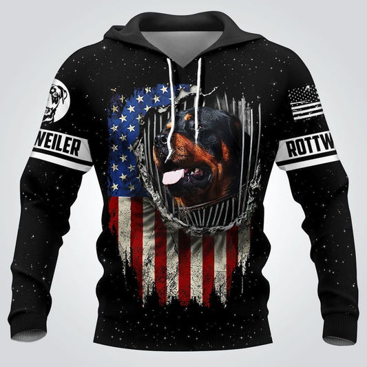 Rottweiler American Flag Patriotic Best Unisex 3d Hoodie
