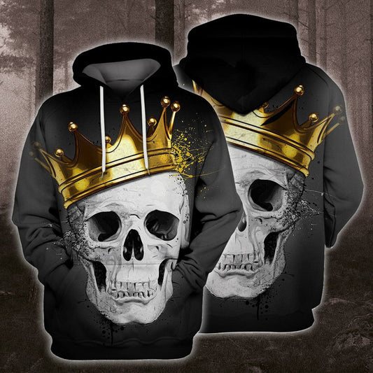 Crown Skull Hoodie Black And Grey Cool Unisex 3d Hoodie