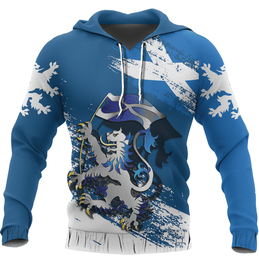 Scottish Rampant Lion Holding The Flag Blue Unisex 3d Hoodie