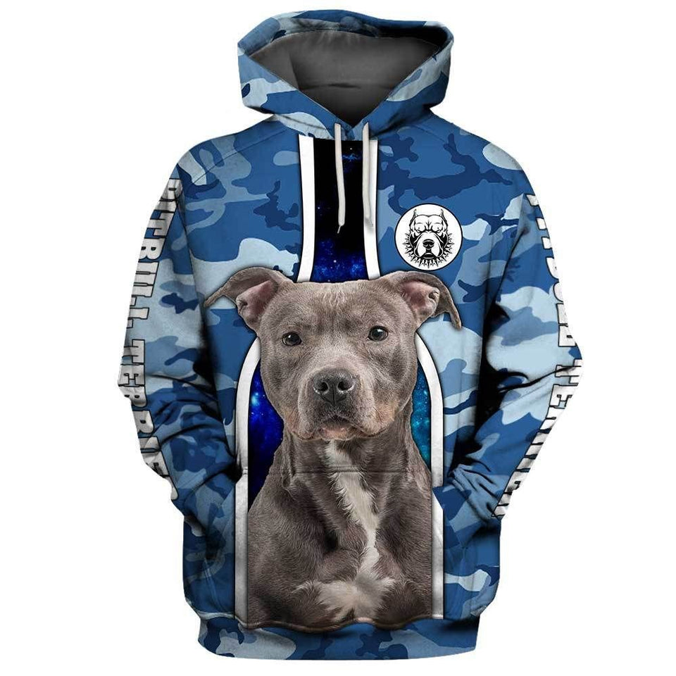 Pitbull Terrier Blue Camo Amazing Unisex 3d Hoodie