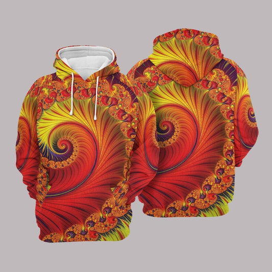 Fibonacci Spiral Art Fractal Red Yellow Unisex 3d Hoodie