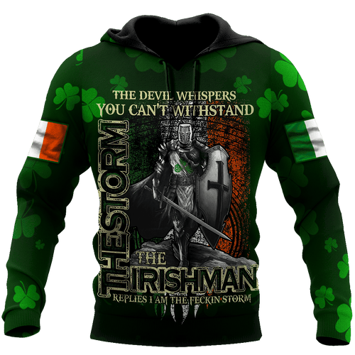 The Devil Whispers The Storm The Irishman Knight Irish Flag Shirt Unisex 3d Hoodie