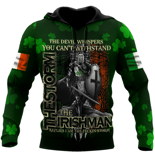 The Devil Whispers The Storm The Irishman Knight Irish Flag Shirt Unisex 3d Hoodie