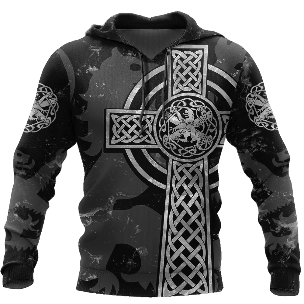 Scottish Lion Celtic Cross Grey Version Unisex 3d Hoodie