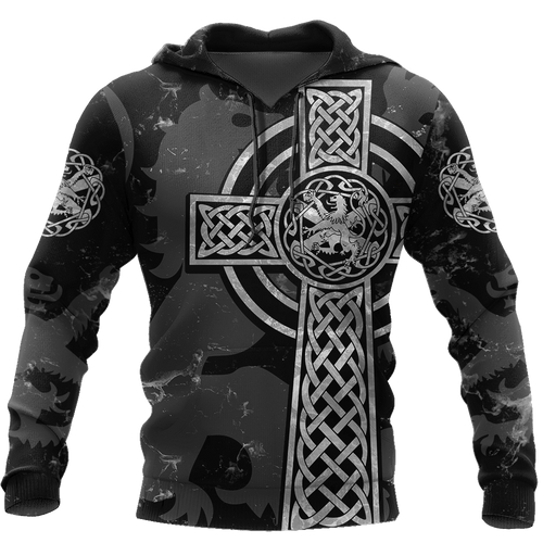 Scottish Lion Celtic Cross Grey Version Unisex 3d Hoodie