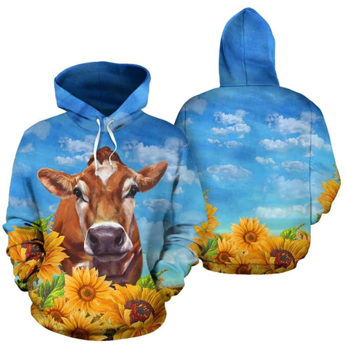 Cow Cow And Sunflower Watercolor Unisex 3d Hoodie