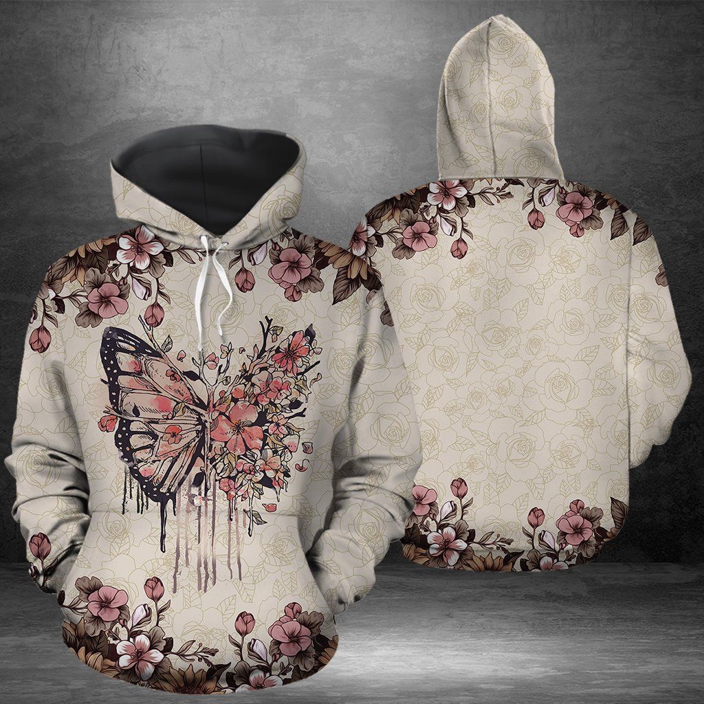 Butterfly Vintage Flower Unisex 3d Hoodie All Over Print