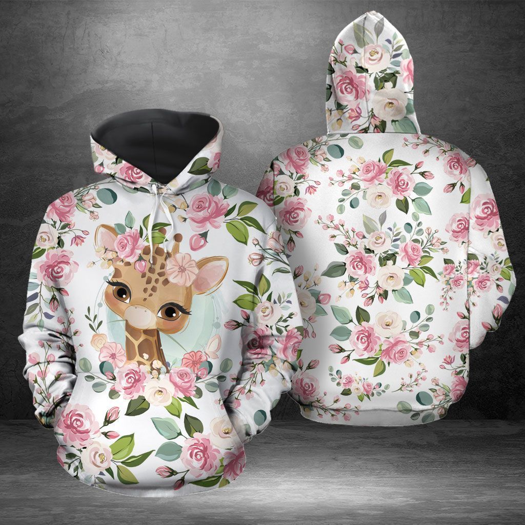 Cute Floral Giraffe Unisex 3d Hoodie