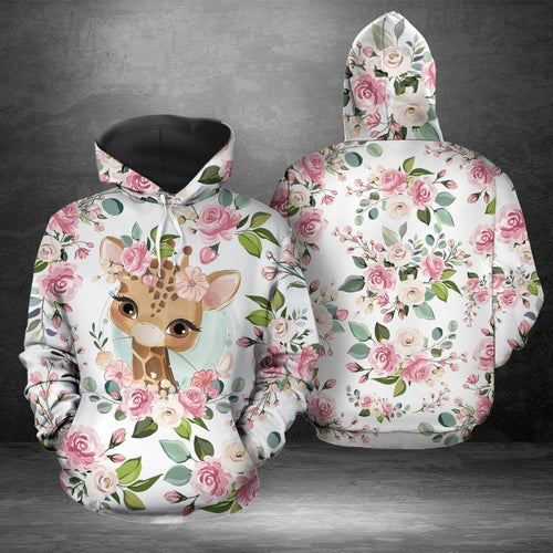 Cute Floral Giraffe Unisex 3d Hoodie