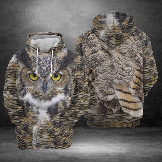 Funny Owl Back And Front View Unisex 3d Hoodie