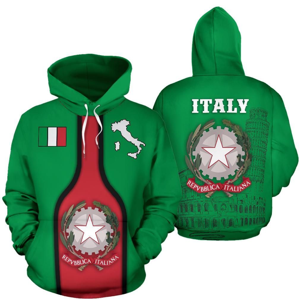Italy Map Wine Style Colosseum And Tower Of Pisa Unisex 3d Hoodie