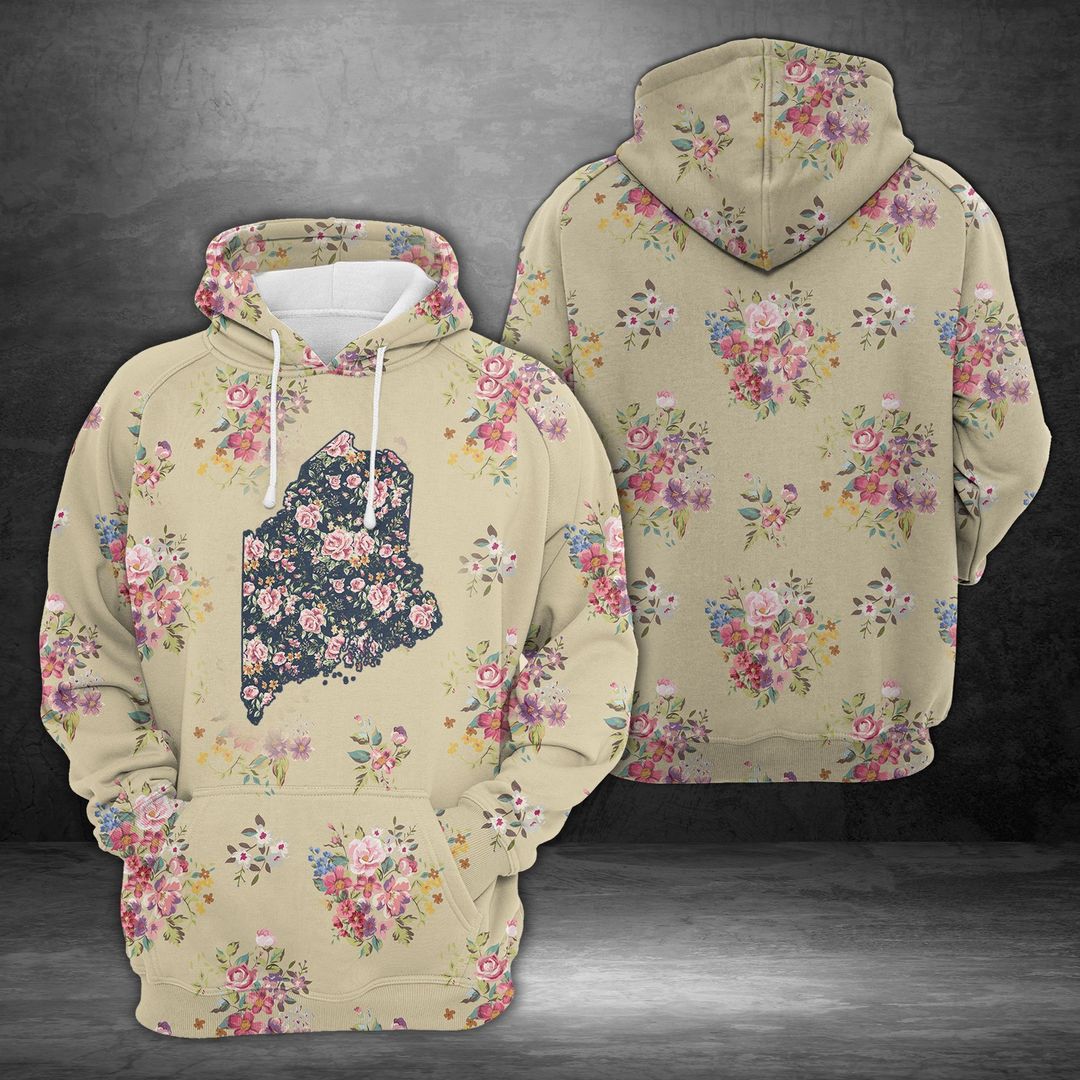 Awesome Maine Floral Vintage Unisex 3d Hoodie