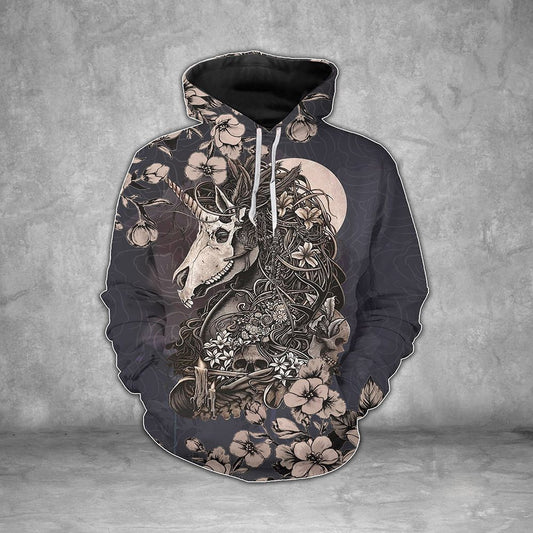 Awesome Unicorn Skull Flower Unisex 3d Hoodie