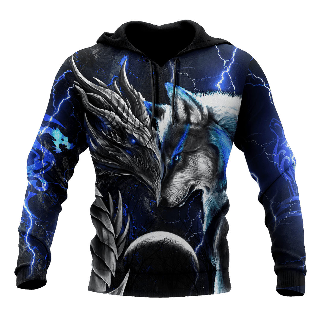 Blue Dragon And Wolf Unique Design Unisex 3d Hoodie