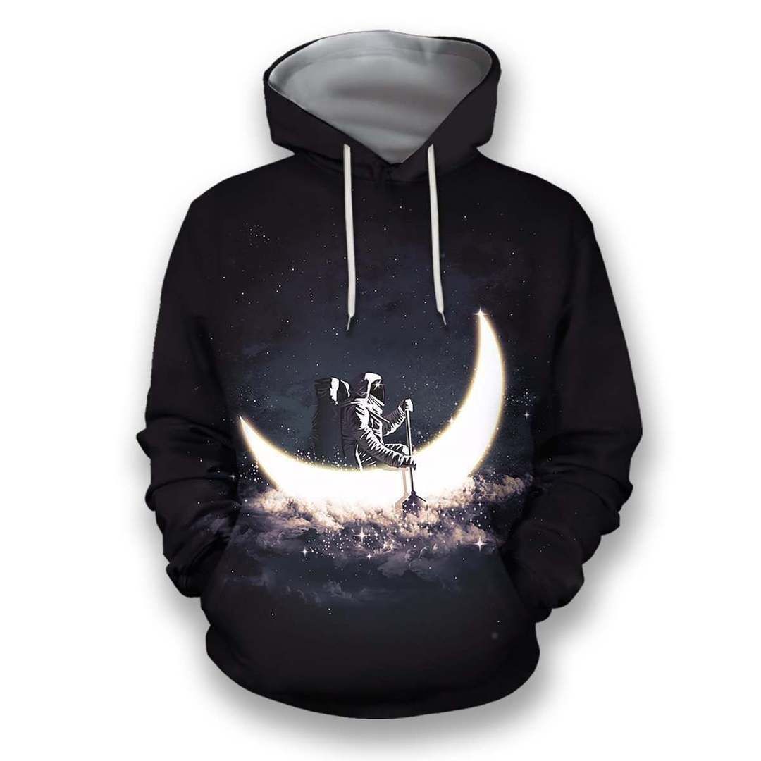 Astronaut Rowing A Moon Boat In Space Unisex 3d Hoodie