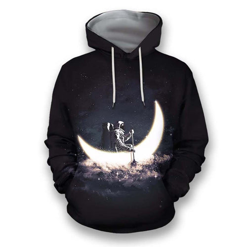 Astronaut Rowing A Moon Boat In Space Unisex 3d Hoodie