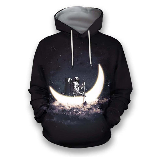 Astronaut Rowing A Moon Boat In Space Unisex 3d Hoodie