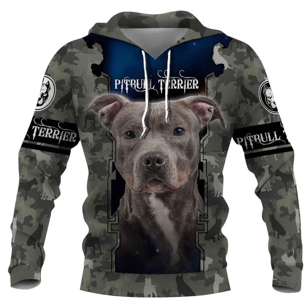 Pitbull Terrier Blue Camo Amazing Unisex 3d Hoodie All Over Print