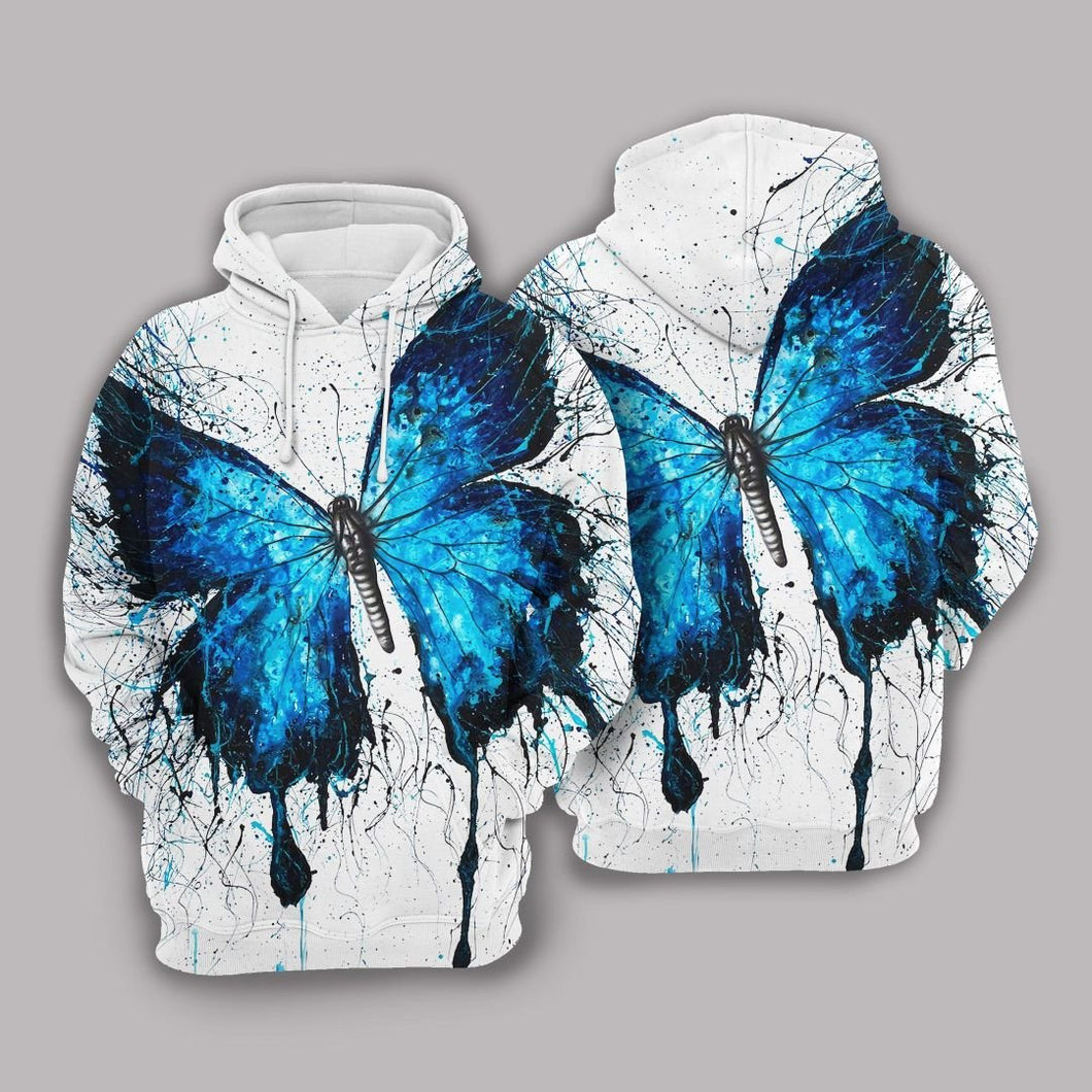 Butterfly Blue And White Unique Unisex 3d Hoodie