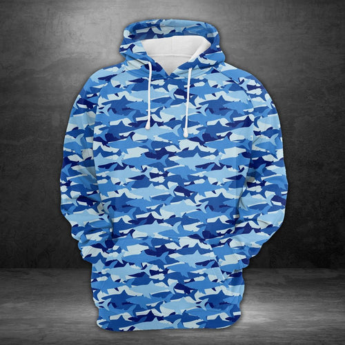 Amazing Shark Blue Camo High Quality Unisex 3d Hoodie
