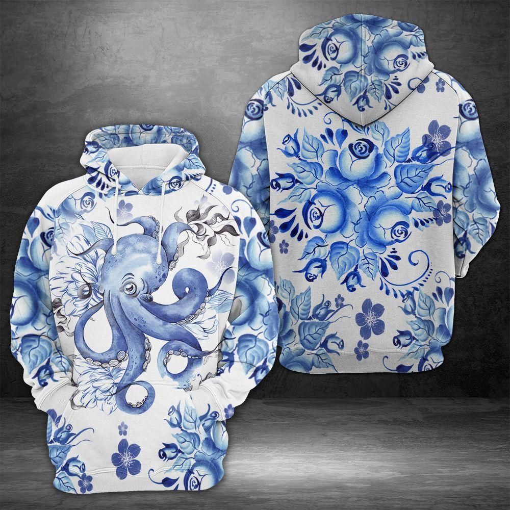 Amazing Octopus Flower Blue Unisex 3d Hoodie