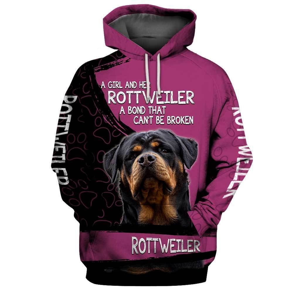 A Girl And Her Rottweiler Dog Purple Unisex 3d Hoodie