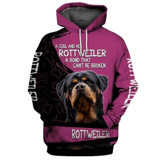 A Girl And Her Rottweiler Dog Purple Unisex 3d Hoodie