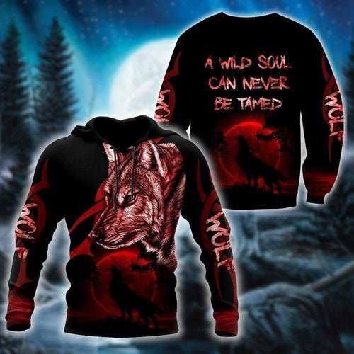 Wolf A Wild Soul Can Never Be Tamed Black Red Unisex 3d Hoodie