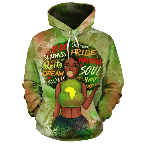 Black Girl Afro Green Awesome Unisex 3d Hoodie