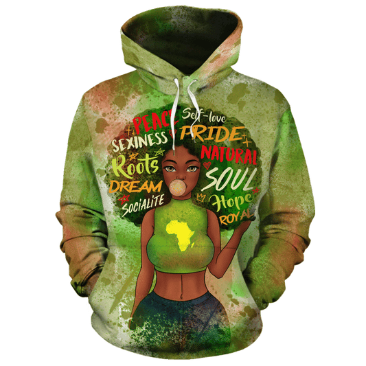 Black Girl Afro Green Awesome Unisex 3d Hoodie