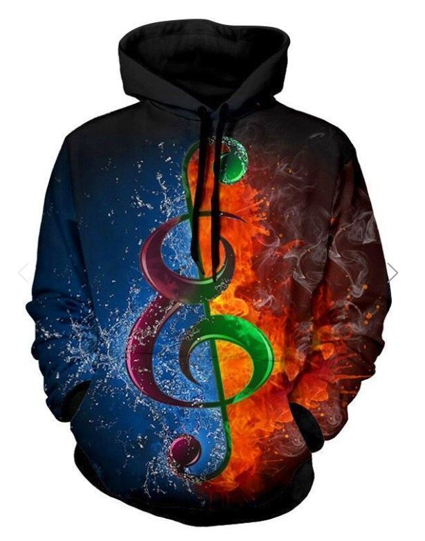 Water And Fire Music Note Unisex 3d Hoodie