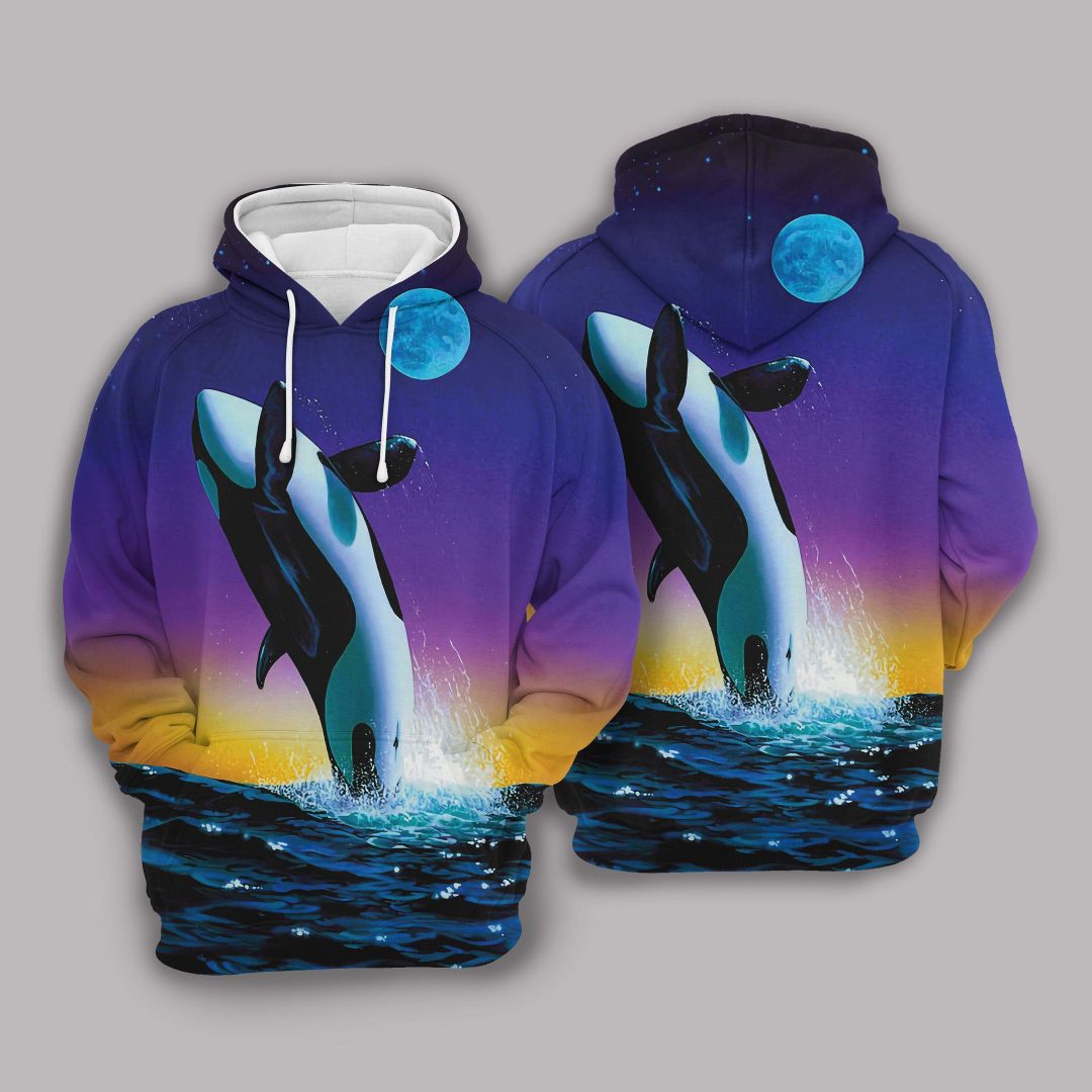 Jumping Orca And Moon Unisex 3d Hoodie