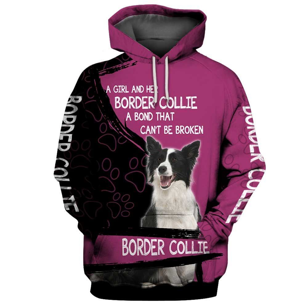 Border Collie Purple Awesome Design Unisex 3d Hoodie