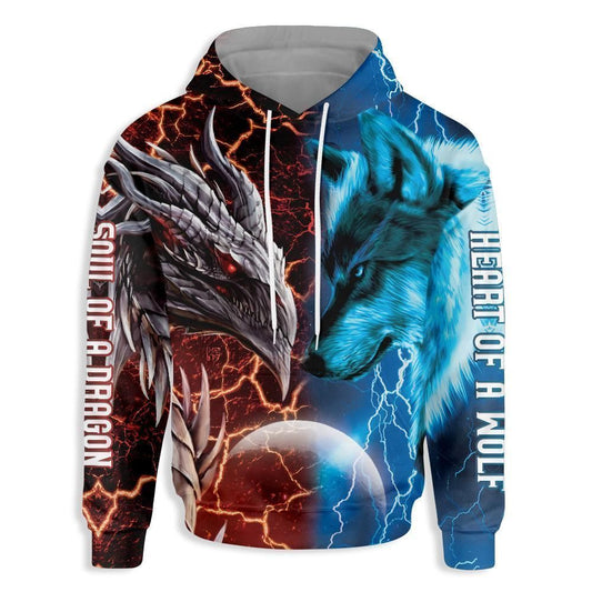 Heart Of A Wolf Soul Of A Dragon Unisex 3d Hoodie