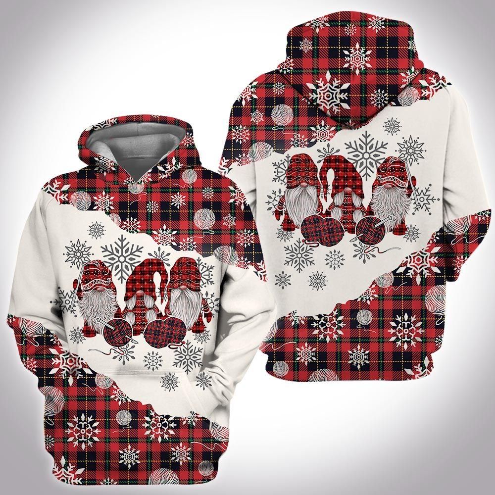 Christmas Tartan Gnome Crochet Unisex 3d Hoodie