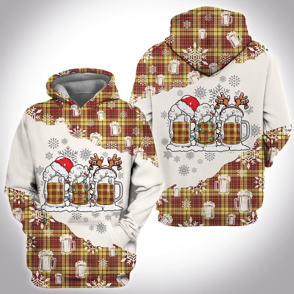 Christmas Tartan Beer Unisex 3d Hoodie
