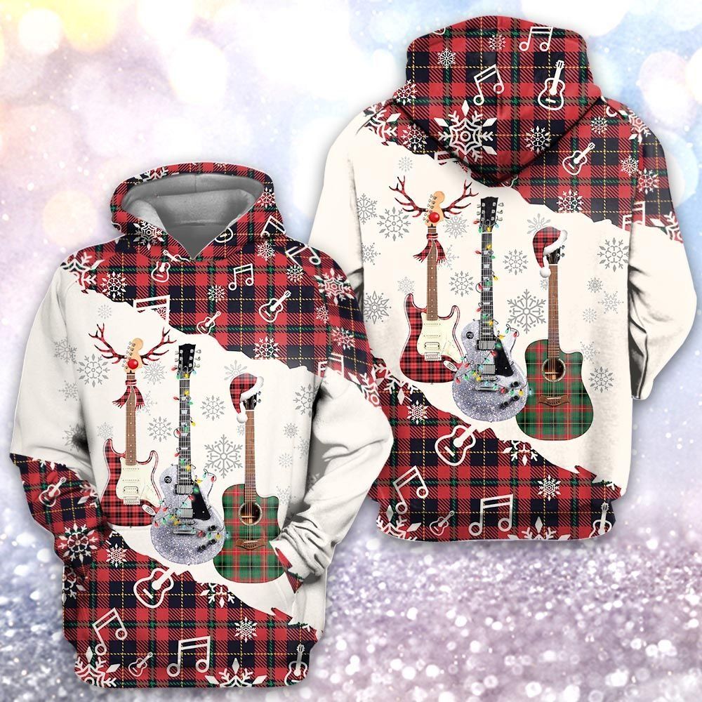 Christmas Tartan Guitar Unisex 3d Hoodie