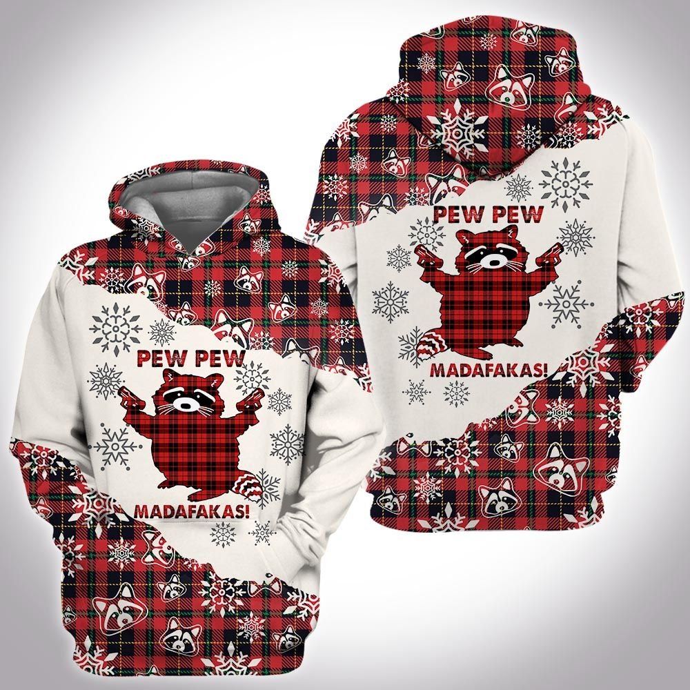 Christmas Tartan Raccoon Pew Pew Unisex 3d Hoodie