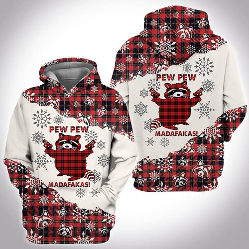 Christmas Tartan Raccoon Pew Pew Unisex 3d Hoodie