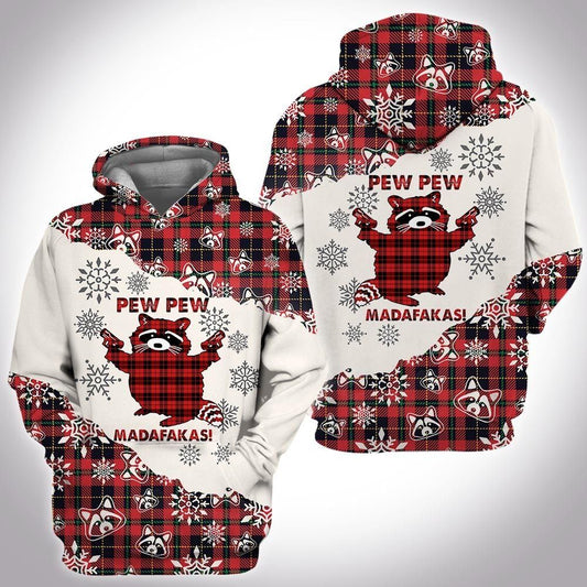 Christmas Tartan Raccoon Pew Pew Unisex 3d Hoodie