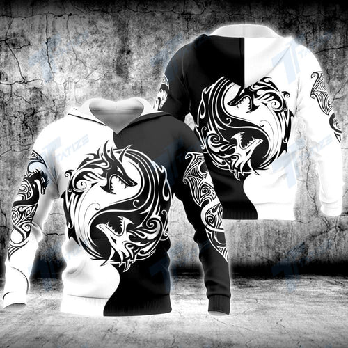 Black And White Yin Yang Dragon Unisex 3d Hoodie