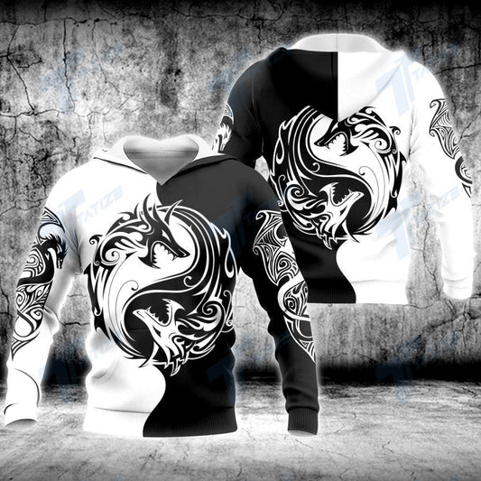 Black And White Yin Yang Dragon Unisex 3d Hoodie
