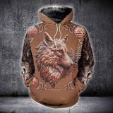 Amazing Wolf Sculpture Wooden Brown Unisex 3d Hoodie